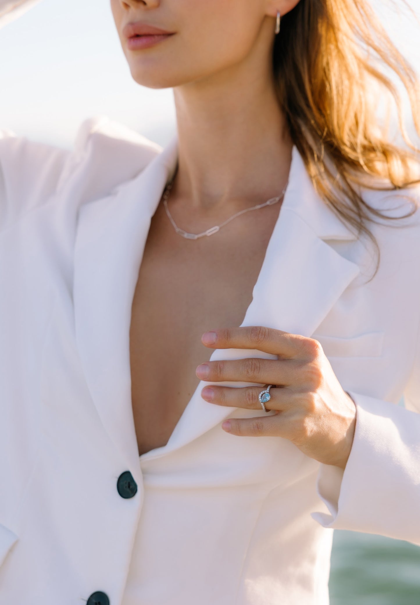 CROISETE BLUE CIEL RING WHITE GOLD PLATED