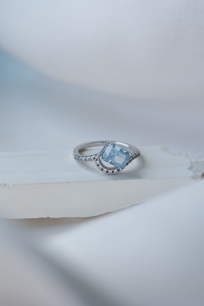 ALLURE BLEU CIEL RING WHITE GOLD PLATED