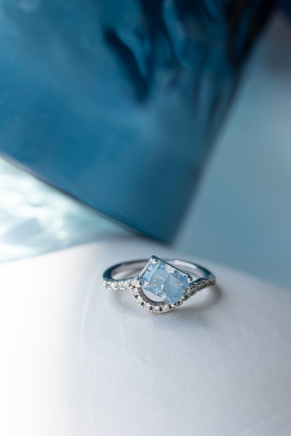 ALLURE BLEU CIEL RING WHITE GOLD PLATED