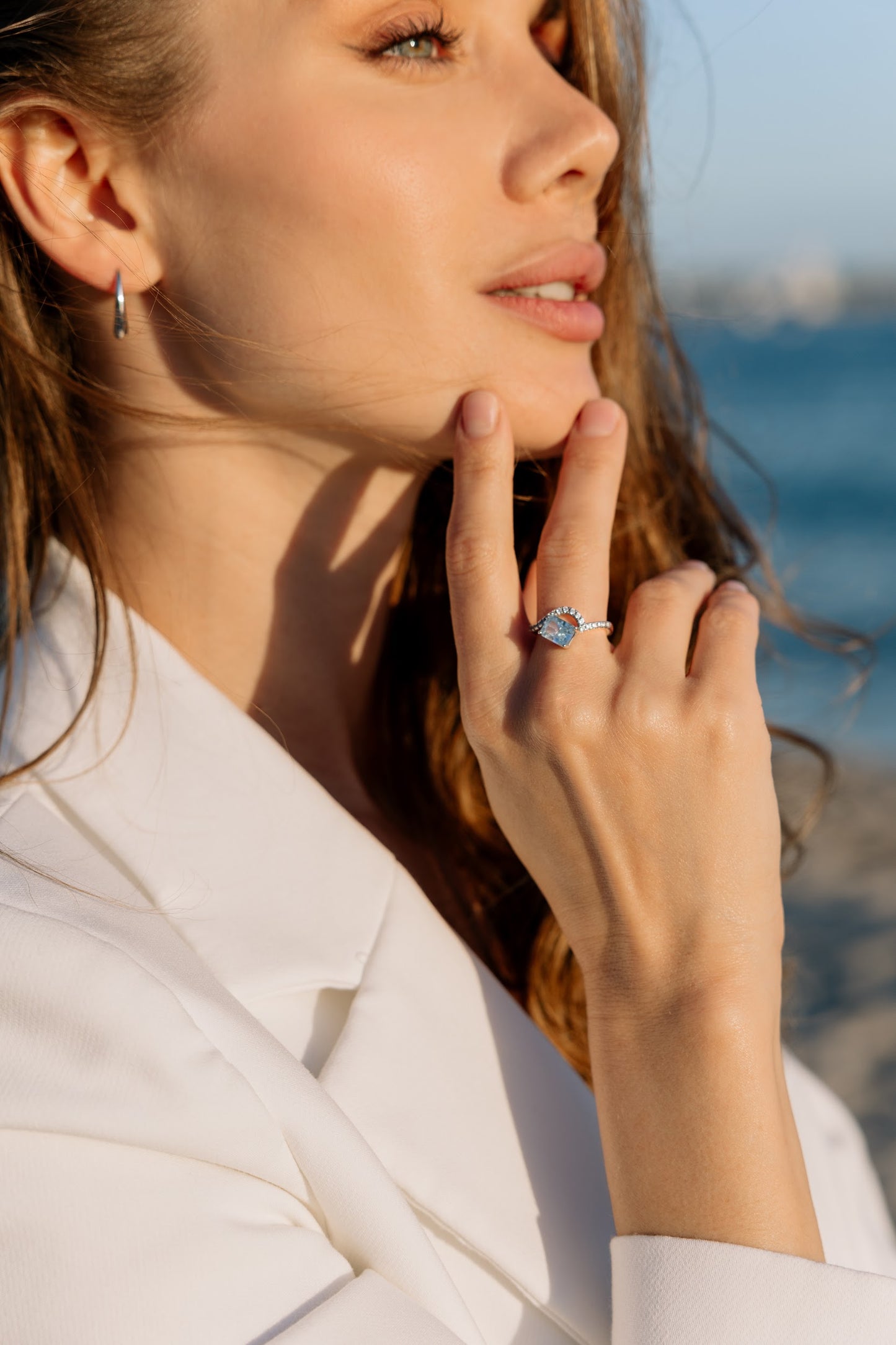 ALLURE BLEU CIEL RING WHITE GOLD PLATED